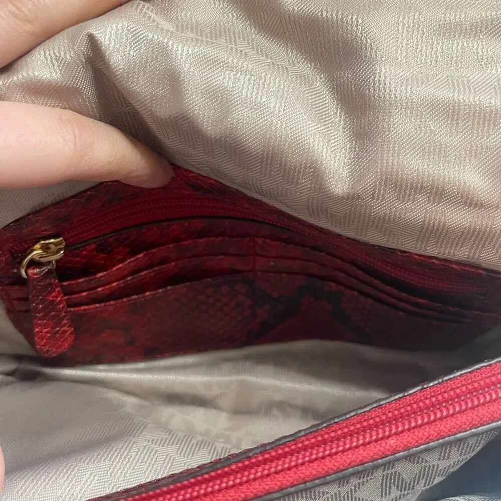 Michael Kors Sloan Red Leather Snakeskin Print Purse